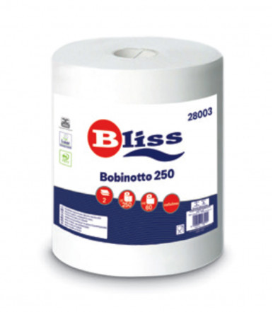 Paper roll, Bliss Bobinotto 250, 2 plies, 250 sheets of pure cellulose