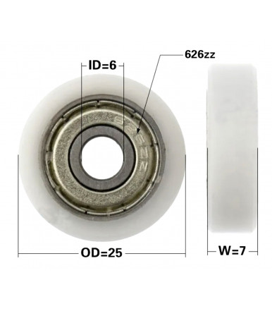 Nylonrad Ø 25 mm mit Flachlager