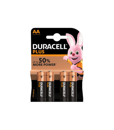 Packung mit 4 Duracell Plus AA-LR6-MN1500-Alkalibatterien