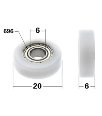 Nylon wheel Ø 20 mm with flat type bearing