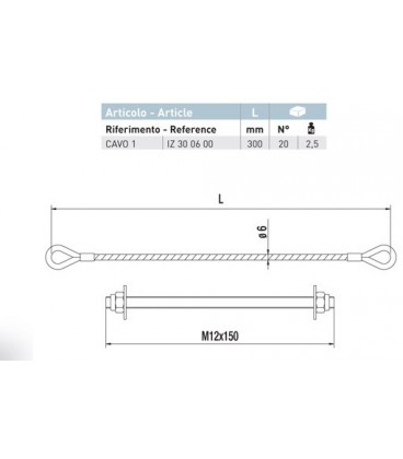 Cable anticaída de 300 mm para cancelas batientes