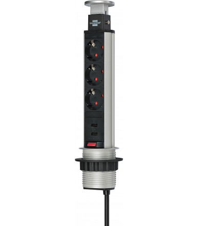 Brennenstuhl tower power strip etractable 3 schuko sockets + 2 Port USB CHARGER
